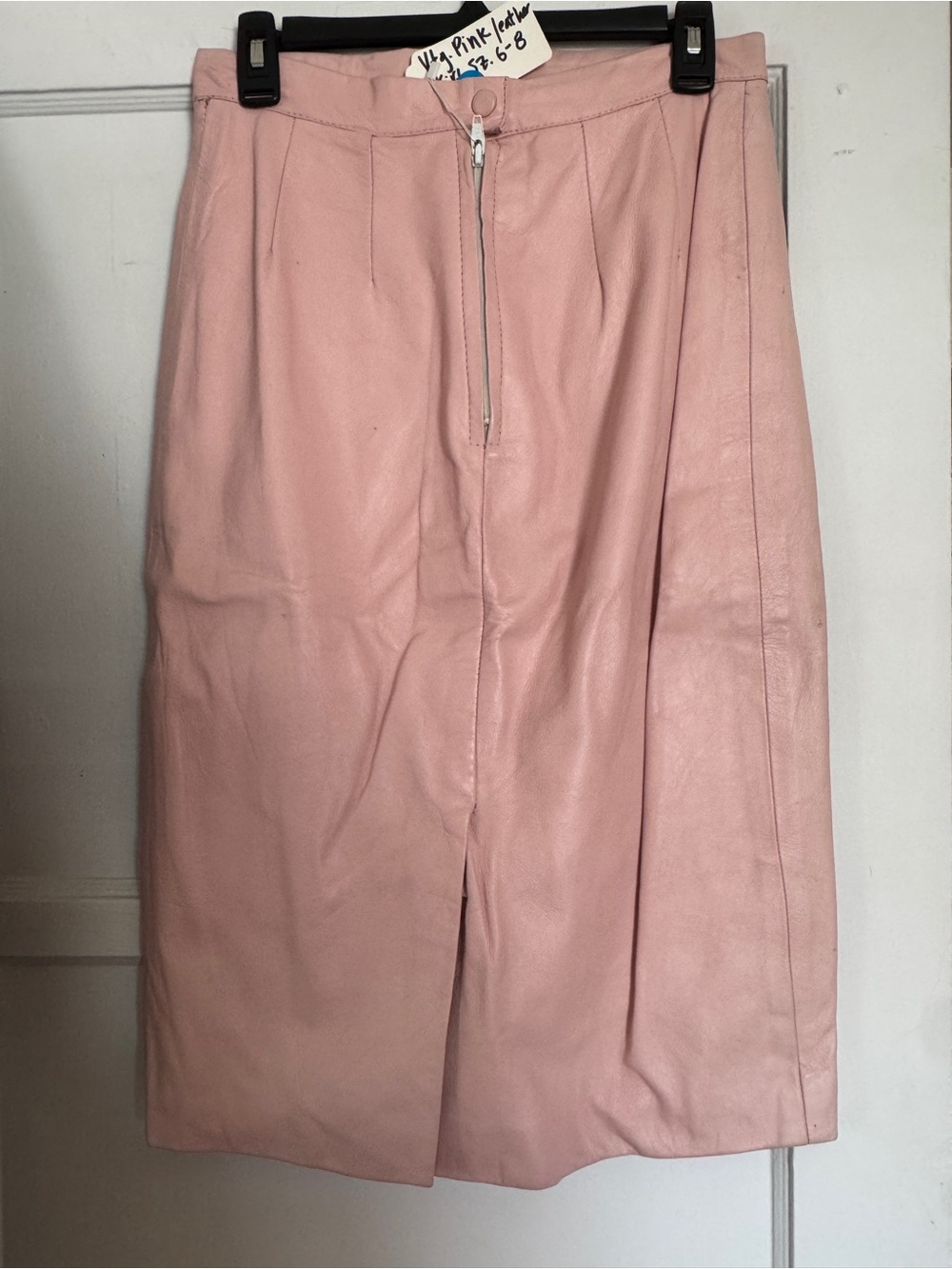 Vintage Soft Pink Leather Pencil Skirt - Picture 3 of 7